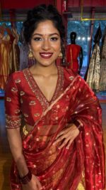 Maroon  Embroidered Tissue Silk Lehenga Set of 3