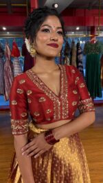 Maroon Embroidered Tissue Silk Lehenga Set of 2 - Image 5