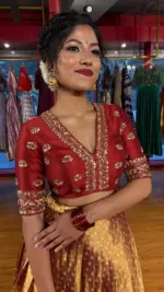 Maroon Embroidered Tissue Silk Lehenga Set of 2 - Image 5