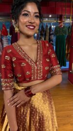 Maroon Embroidered Tissue Silk Lehenga Set of 2 - Image 4