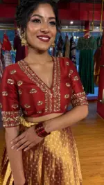 Maroon Embroidered Tissue Silk Lehenga Set of 2 - Image 4