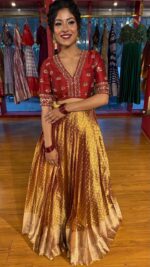 Maroon Embroidered Tissue Silk Lehenga Set of 2 - Image 3