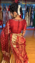 Maroon  Embroidered Tissue Silk Lehenga Set of 3 - Image 7