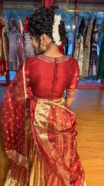 Maroon  Embroidered Tissue Silk Lehenga Set of 3 - Image 7