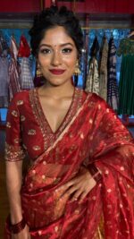 Maroon  Embroidered Tissue Silk Lehenga Set of 3 - Image 2