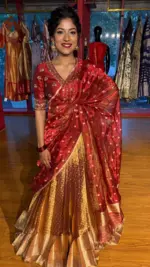 Maroon  Embroidered Tissue Silk Lehenga Set of 3 - Image 3