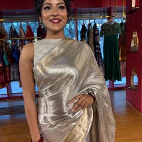 Silver Grey Banarasi Brocade Silk Saree