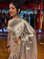 Silver Grey Banarasi Brocade Silk Saree - Image 5