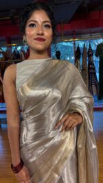 Silver Grey Banarasi Brocade Silk Saree - Image 4