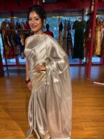 Silver Grey Banarasi Brocade Silk Saree - Image 6