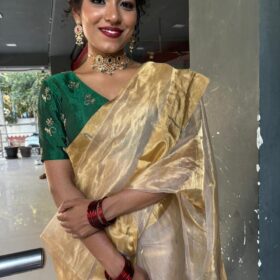Gold Handwoven Tissue Silk Saree with Beautiful Paithani Weaves