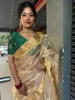 Gold Handwoven Tissue Silk Saree with Beautiful Paithani Weaves - Image 5