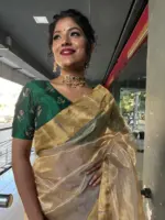 Gold Handwoven Tissue Silk Saree with Beautiful Paithani Weaves - Image 6