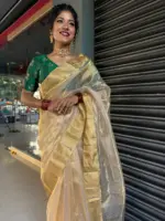 Gold Handwoven Tissue Silk Saree with Beautiful Paithani Weaves - Image 2