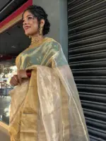 Gold Handwoven Tissue Silk Saree with Beautiful Paithani Weaves - Image 3