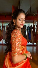 Orange Embroidered Silk Lehenga Set of 3 - Image 9