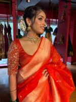 Orange Embroidered Silk Lehenga Set of 3 - Image 11