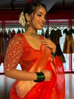 Orange Embroidered Silk Lehenga Set of 3 - Image 2