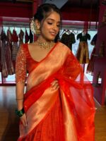 Orange Embroidered Silk Lehenga Set of 3 - Image 12