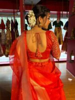 Orange Embroidered Silk Lehenga Set of 3 - Image 9