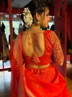 Orange Embroidered Silk Lehenga Set of 3 - Image 8