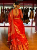 Orange Embroidered Silk Lehenga Set of 3 - Image 6