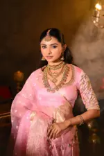 Pink Heavy Embroidered Silk Lehenga (Set of 3) - Image 2