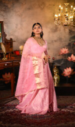 Pink Heavy Embroidered Silk Lehenga (Set of 3)
