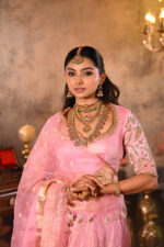 Pink Heavy Embroidered Silk Lehenga (Set of 3) - Image 7