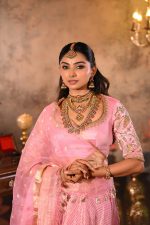 Pink Heavy Embroidered Silk Lehenga (Set of 3) - Image 8