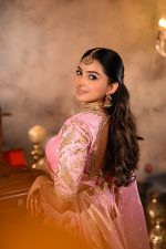 Pink Heavy Embroidered Silk Lehenga (Set of 3) - Image 9