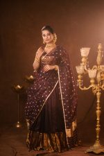 Coffee Brown Silk Lehenga with Organza Dupatta (Set of 3)
