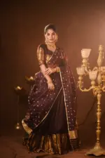 Coffee Brown Silk Lehenga with Organza Dupatta (Set of 3) - Image 2