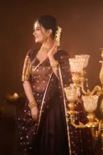 Coffee Brown Silk Lehenga with Organza Dupatta (Set of 3) - Image 6