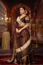 Brown Embroidered Tissue Silk Lehenga Set of 3 - Image 3