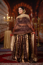 Brown Embroidered Tissue Silk Lehenga Set of 3 - Image 2