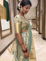 Sea Green Embroidered Tissue Silk Lehenga Set Of 3 - Image 2