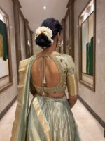 Sea Green Embroidered Tissue Silk Lehenga Set Of 3 - Image 8