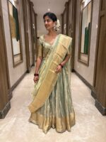 Sea Green Embroidered Tissue Silk Lehenga Set Of 3 - Image 5