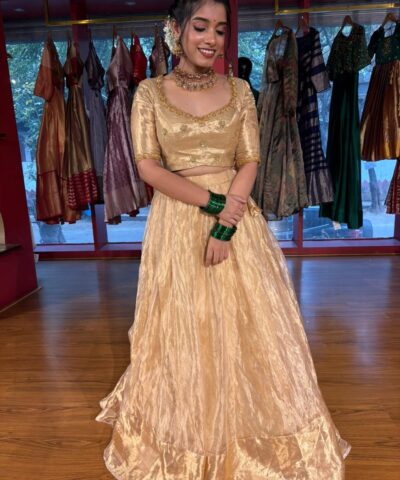 Ivory Embroidered Tissue Silk Lehenga Set of 2