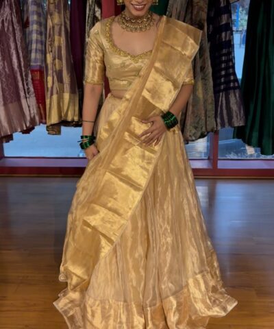 Ivory Embroidered Tissue Silk Lehenga Set of 3