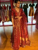 Deep Maroon Silk Embroidered Lehenga Set of 3