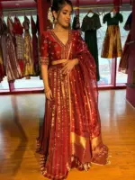 Deep Maroon Silk Embroidered Lehenga Set of 3