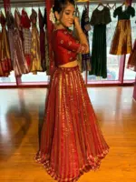 Deep Maroon Silk Embroidered Lehenga Set of 2 - Image 7