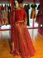 Deep Maroon Silk Embroidered Lehenga Set of 3 - Image 5