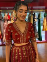 Deep Maroon Silk Embroidered Lehenga Set of 2 - Image 5