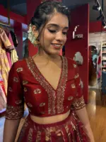 Maroon Hand Embroidered Blouse with Scallop Detailing - Image 2