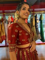 Deep Maroon Silk Embroidered Lehenga Set of 2 - Image 3