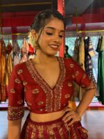 Deep Maroon Silk Embroidered Lehenga Set of 2 - Image 4