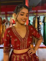 Deep Maroon Silk Embroidered Lehenga Set of 2 - Image 4